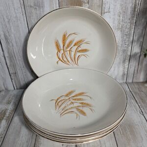 Vintage Golden Wheat Soup Pasta Bowls Set of 4 22K Gold Trim Made USA Oven Proof